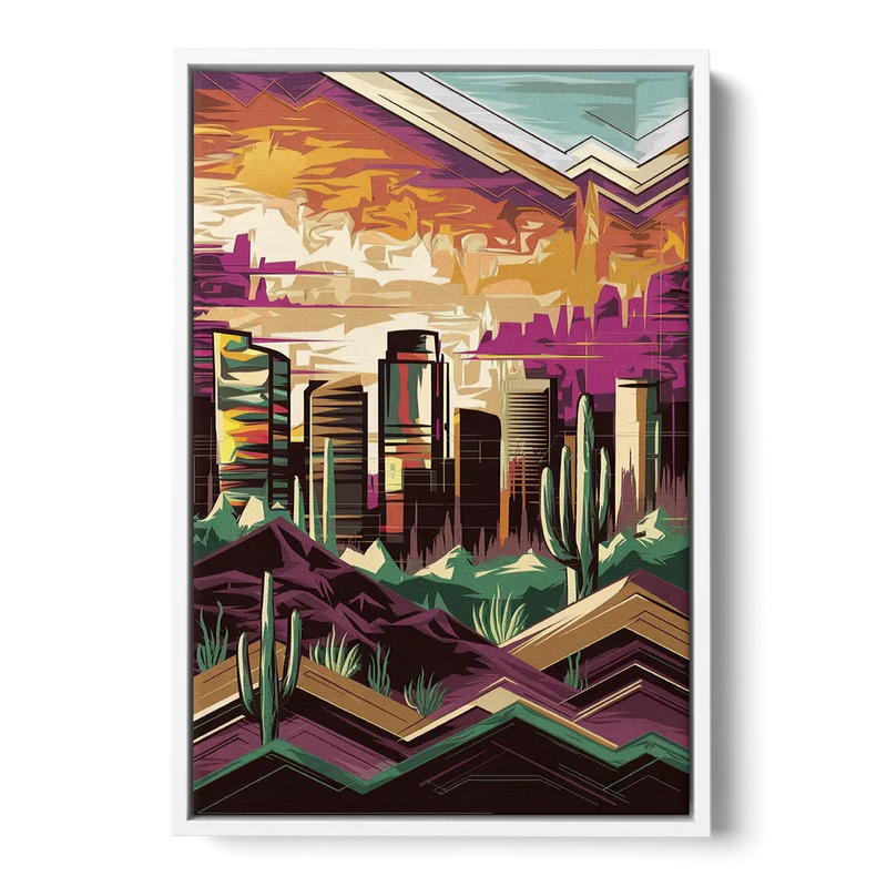 Phoenix Skyline at Sunset - White Frame Canvas