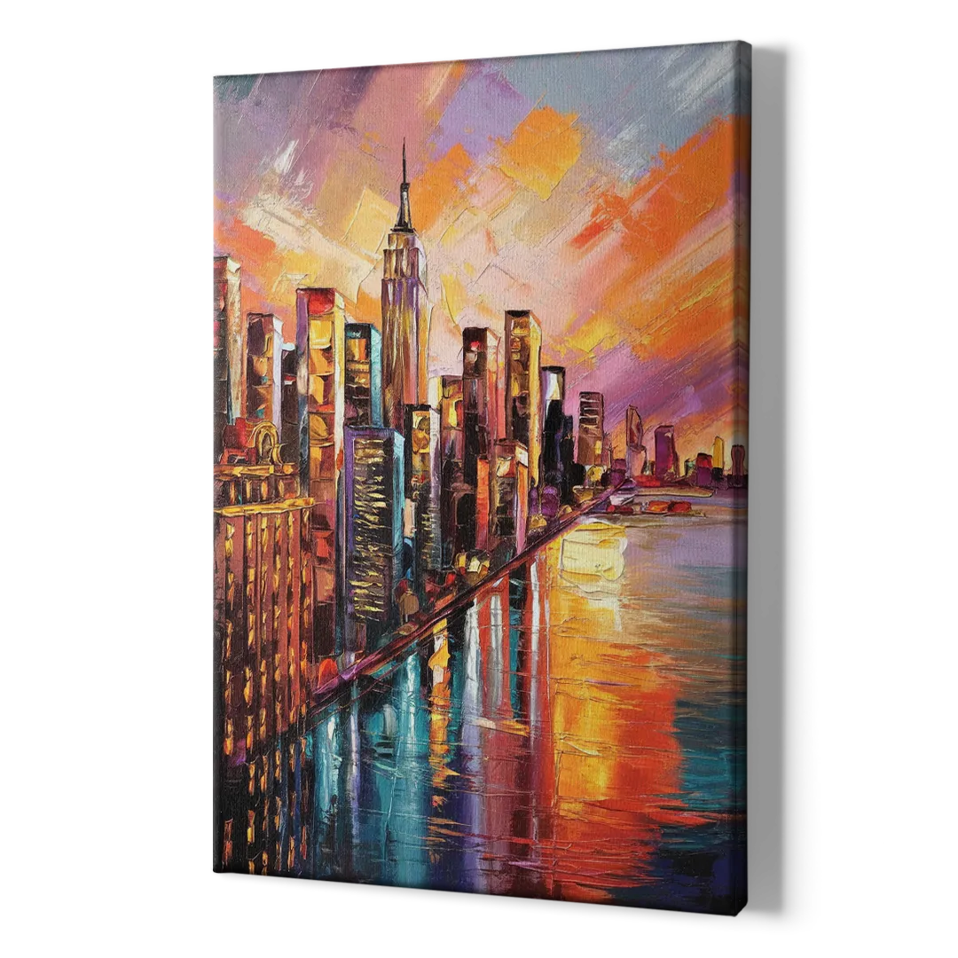 New York City Sunset Over Skyscrapers Hudson - Canvas Print Art Sides