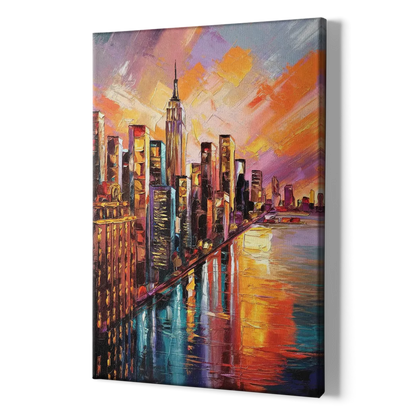New York City Sunset Over Skyscrapers Hudson - Canvas Print Art Sides