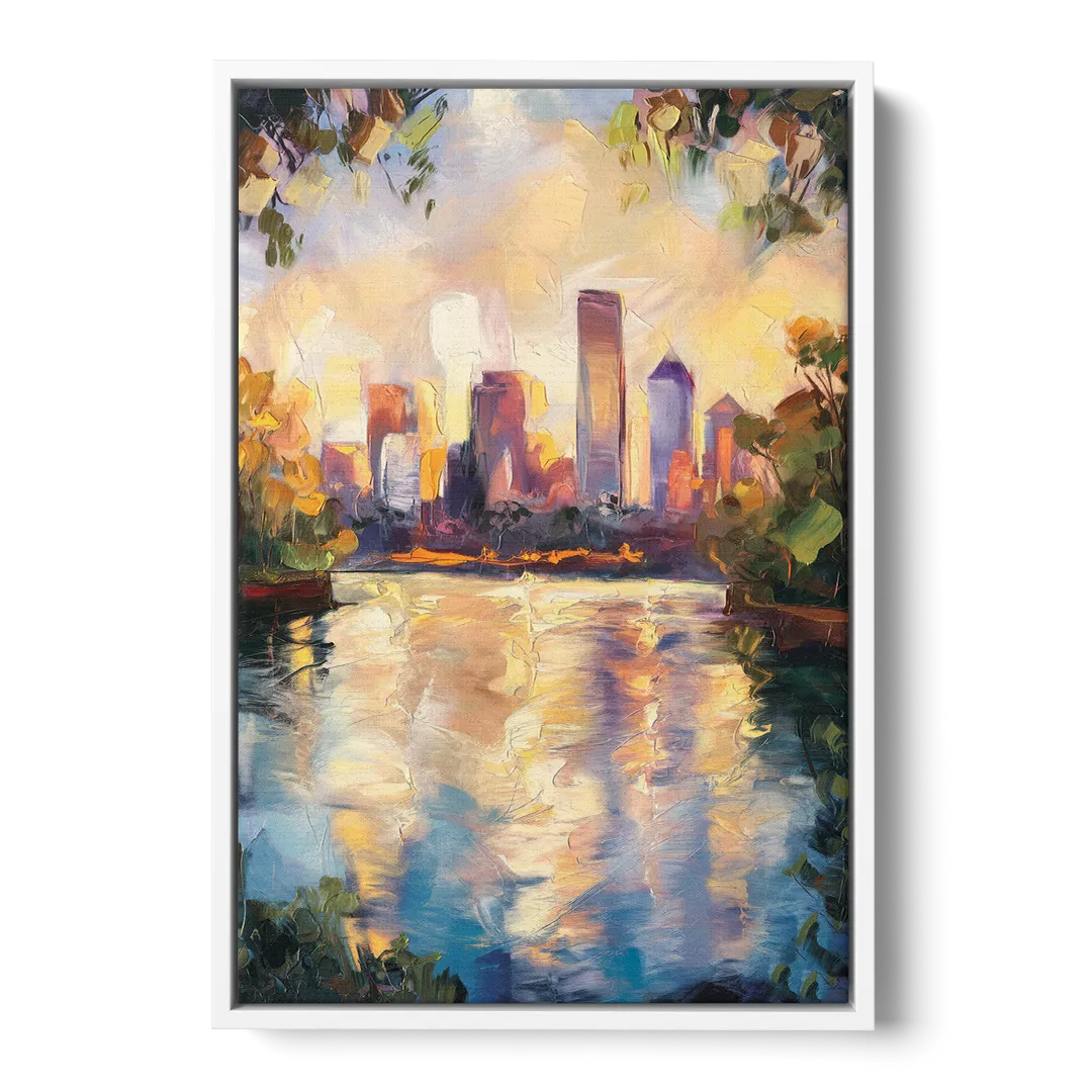 Boston Charles River Reflections - White Frame Canvas