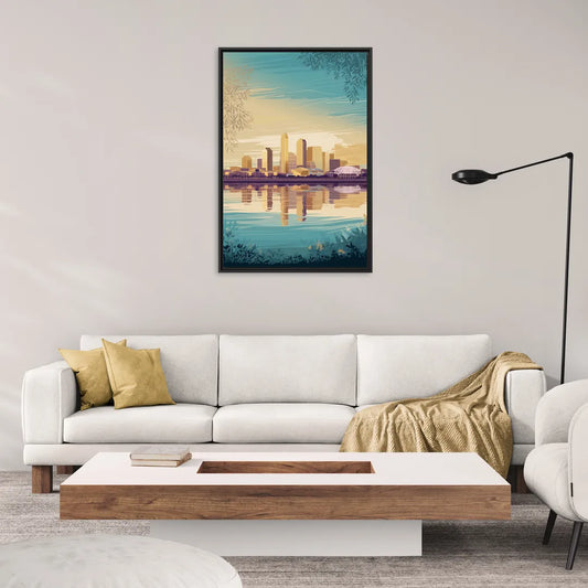 Garland Skyline Reflection - Living Room Black Frame Canvas