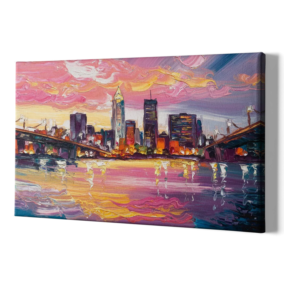 Cleveland Skyline At Sunset - Canvas Print Art Sides