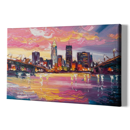 Cleveland Skyline At Sunset - Canvas Print Art Sides