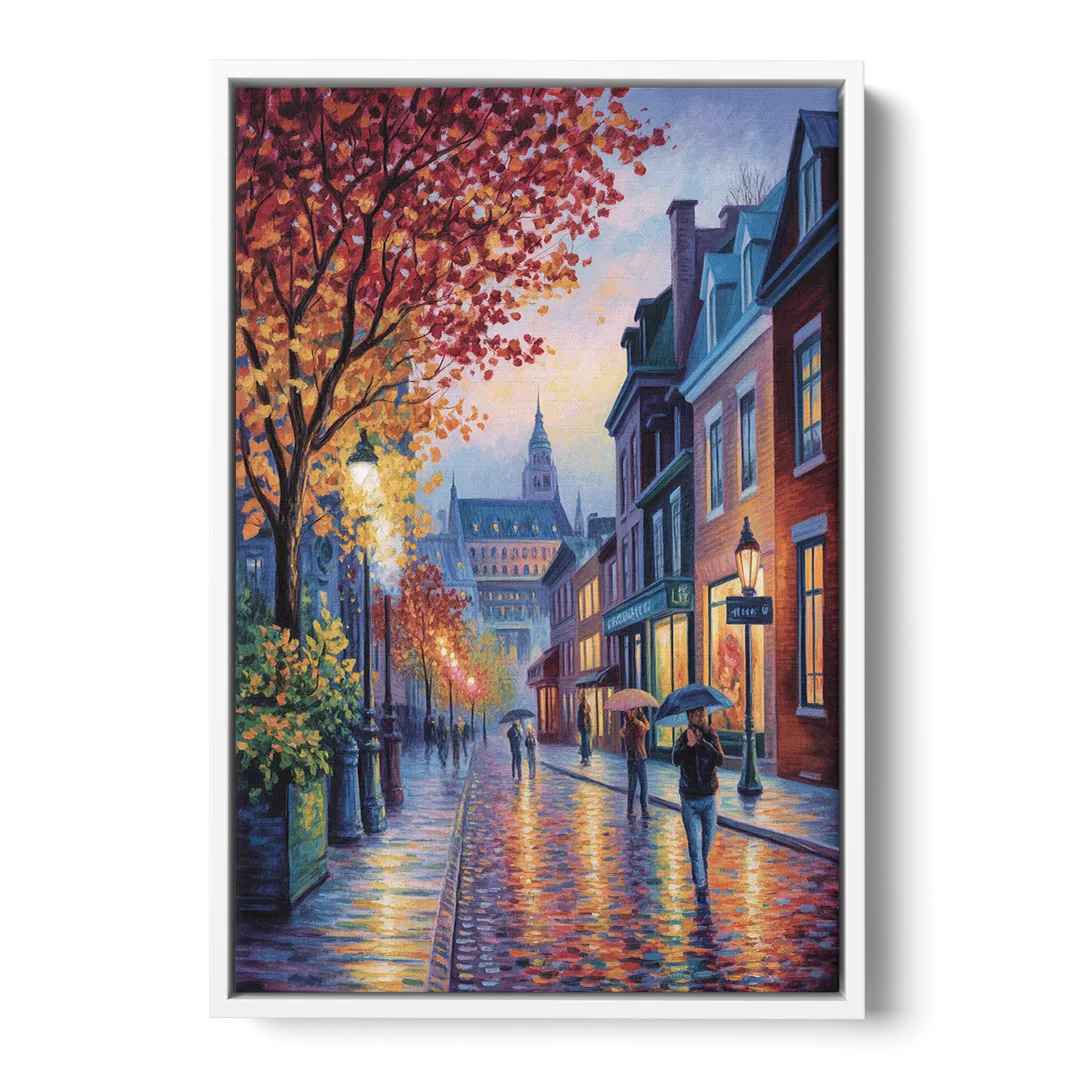 Quebec City in Autumn - White Frame Canvas