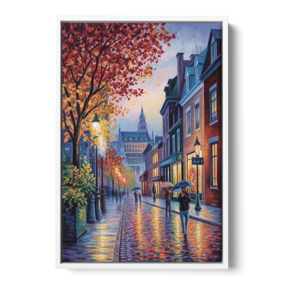 Quebec City in Autumn - White Frame Canvas