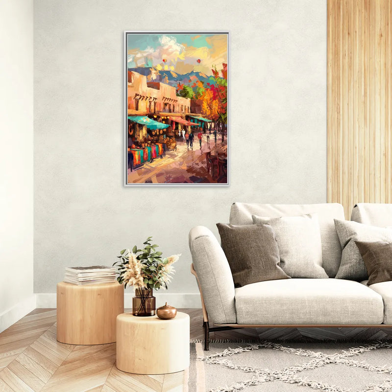 Santa Fe Historic Plaza - Living Room White Frame Canvas