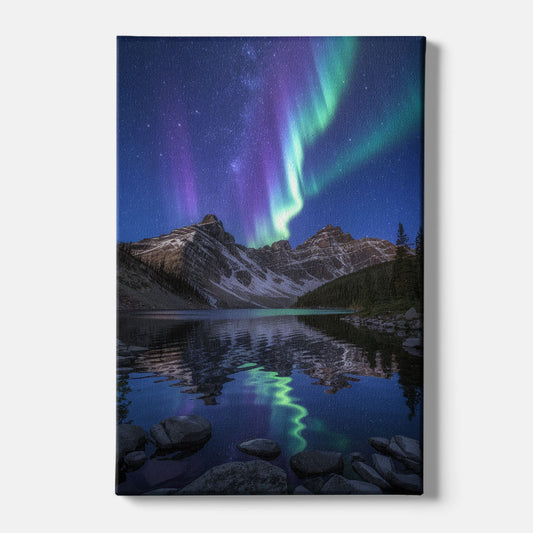 Aurora Mountain Reflection - Canvas Wall Art