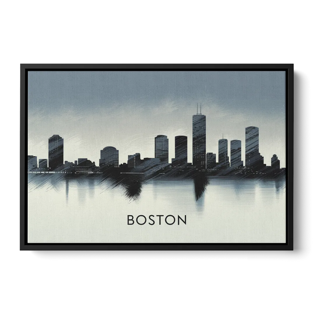 Boston Skyline In Fog - Black Frame Canvas