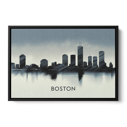 Boston Skyline In Fog - Black Frame Canvas
