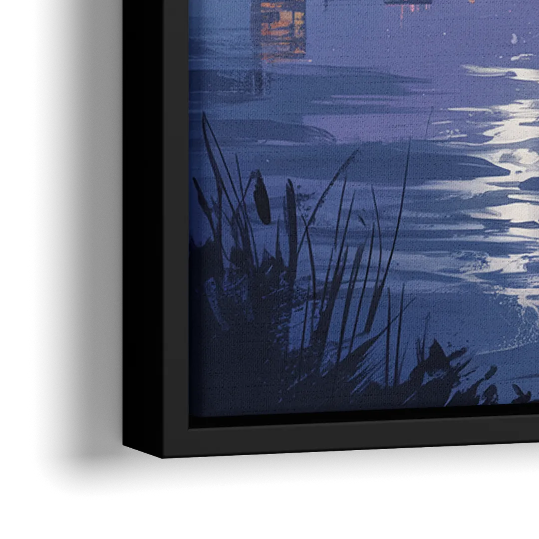 Science World at Night - Close-Up Black Frame Canvas