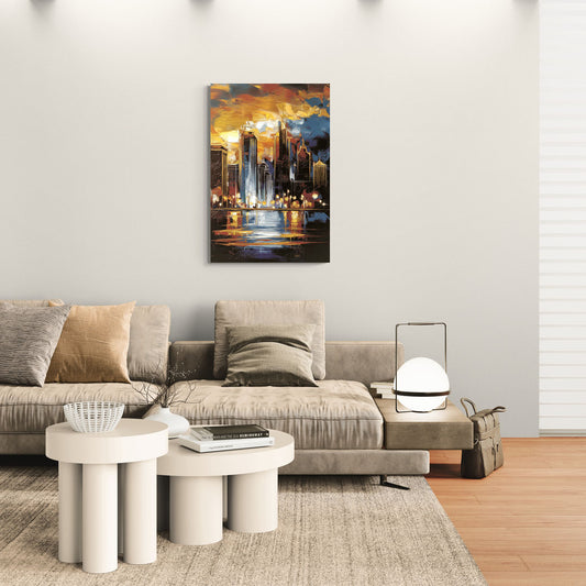 Kansas City Downtown By Night Panorama - Canvas Wall Art Living Room