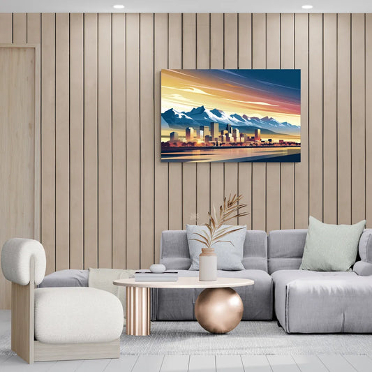 Denver Sunset Over Rockies - Canvas Wall Art Living Room