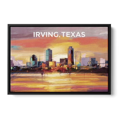 Irving Cityscape Sunset - Black Frame Canvas