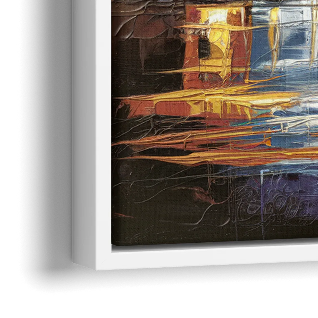Kansas City Downtown By Night Panorama - Close-Up White Frame Canvas