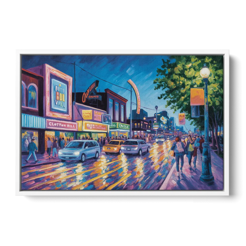 Clifton Hill Neon Lights - White Frame Canvas