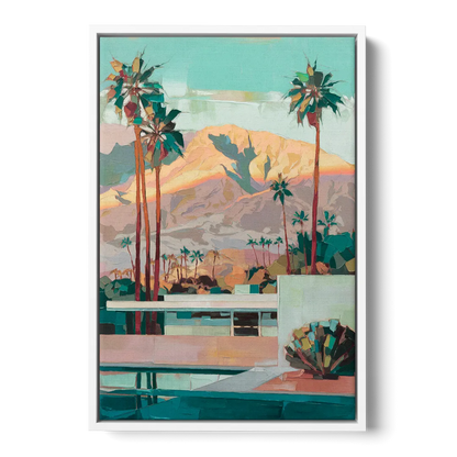Palm Springs Mountain View - White Frame Canvas