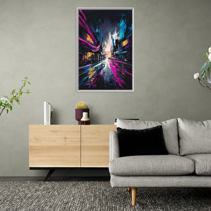 Norfolk Neon District Vibes - Living Room White Frame Canvas
