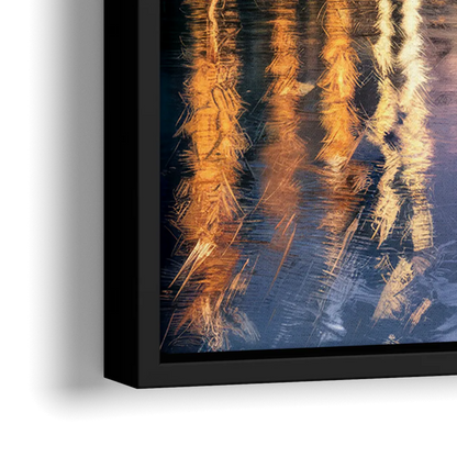 Riverside Modern Cityscape - Close-Up Black Frame Canvas