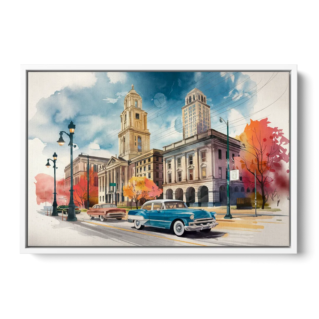 Buffalo Historic Downtown - White Frame Canvas