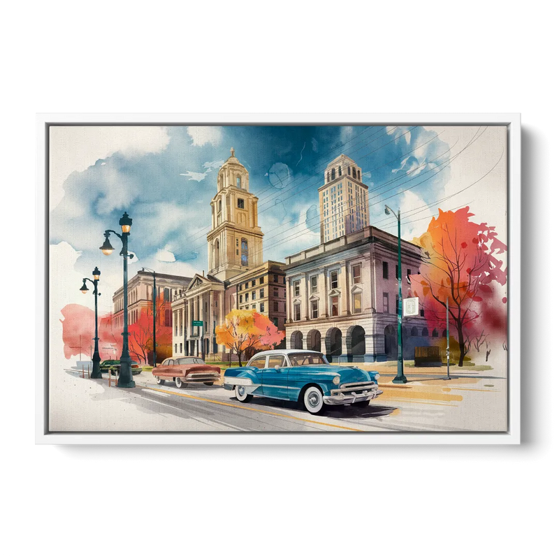 Buffalo Historic Downtown - White Frame Canvas