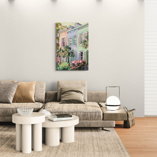 Charleston Rainbow Row - Canvas Wall Art Living Room