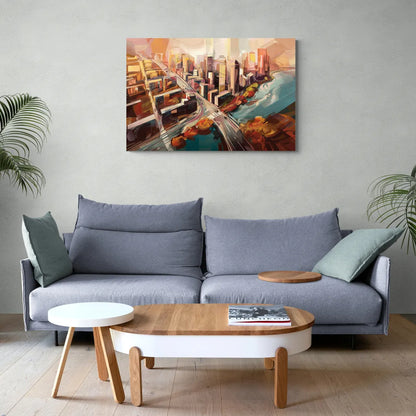 Boston City Streets Aerial View - Canvas Wall Art Living Room