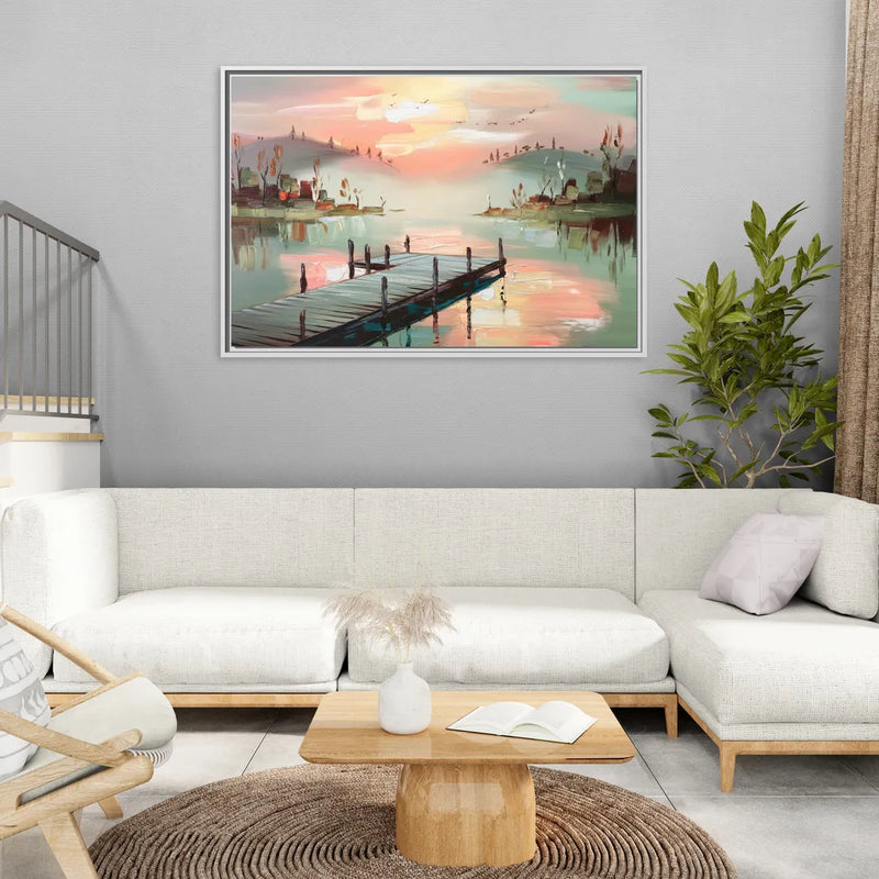 Burlington Waterfront Views - Living Room White Frame Canvas