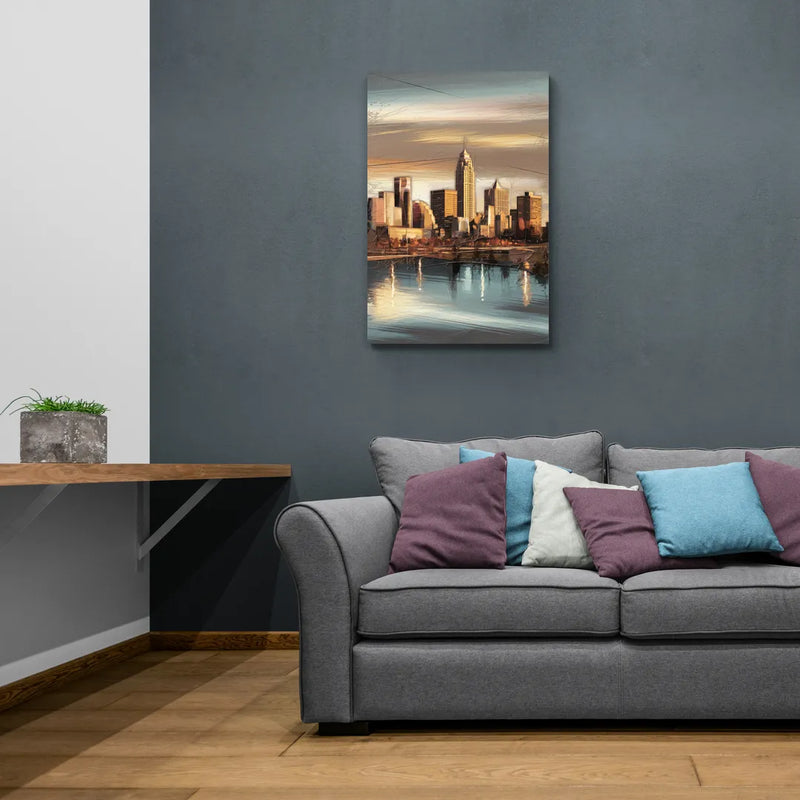 Des Moines Skyline Panorama - Canvas Wall Art Living Room
