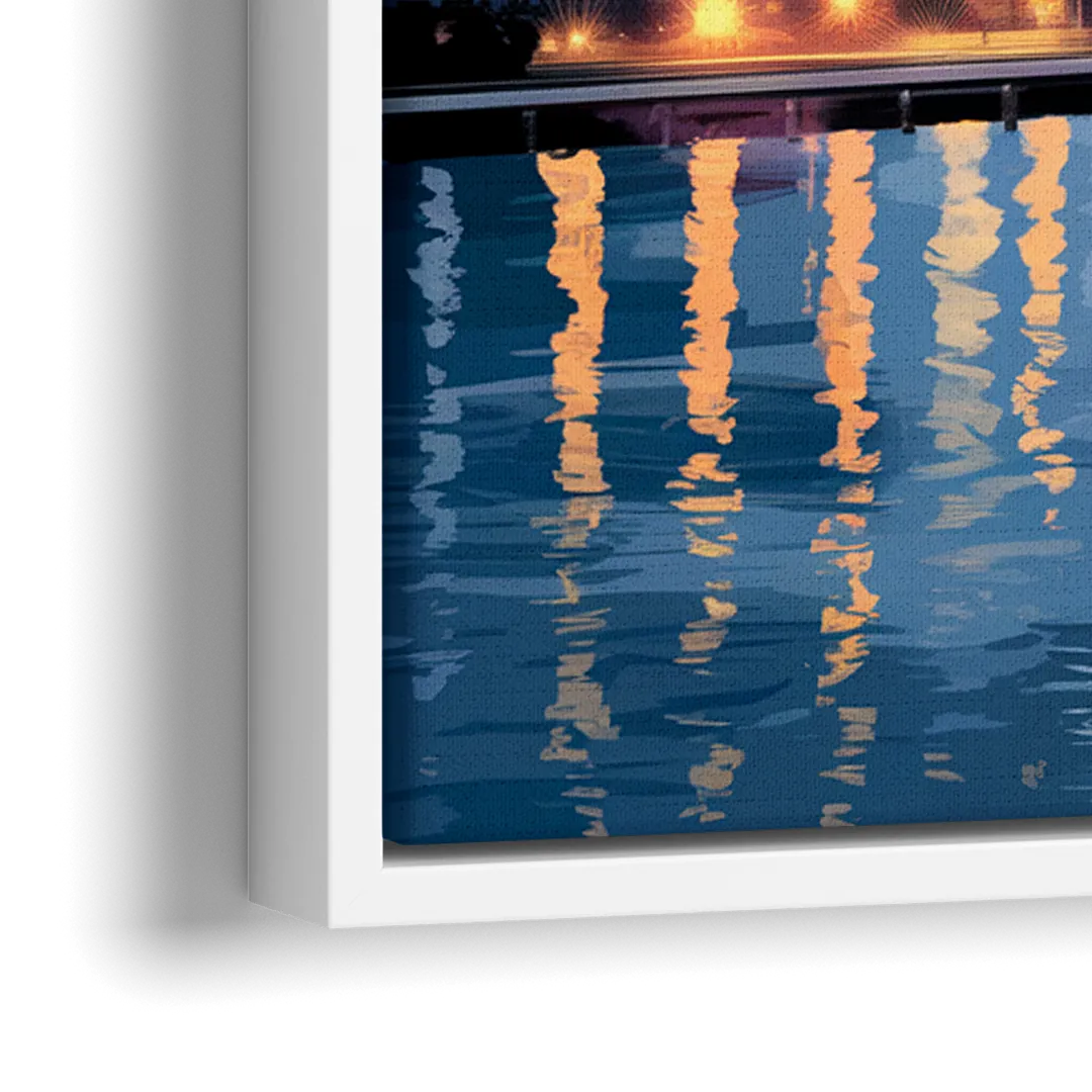 Seattle Nightscape - Close-Up White Frame Canvas
