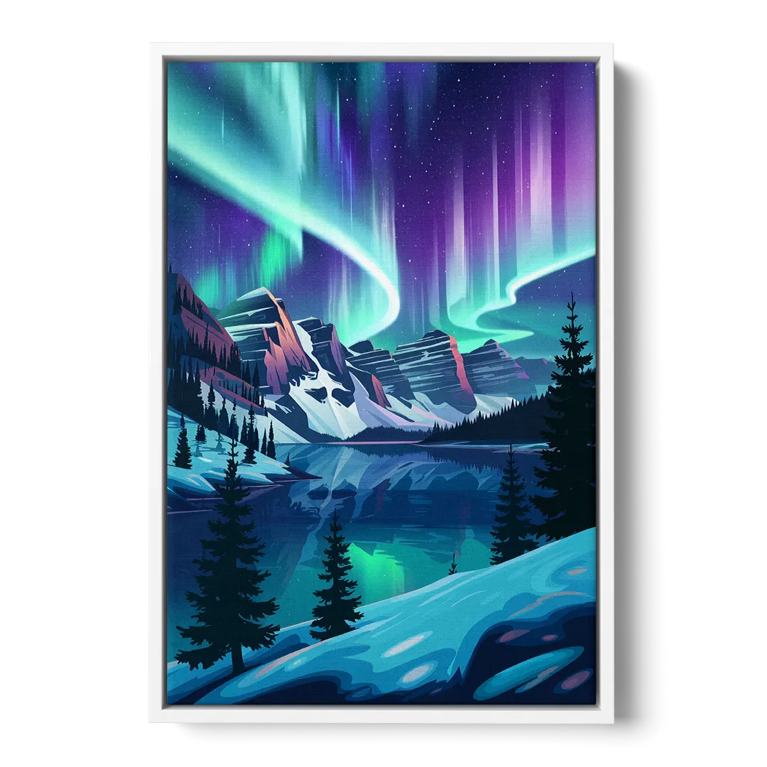 Aurora Night Horizon - White Frame Canvas