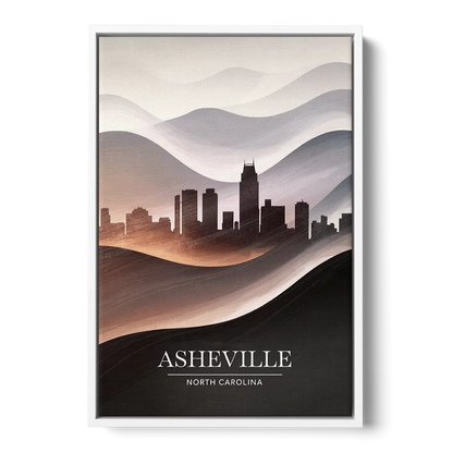 Asheville Skyline and Mountains - White Frame Canvas