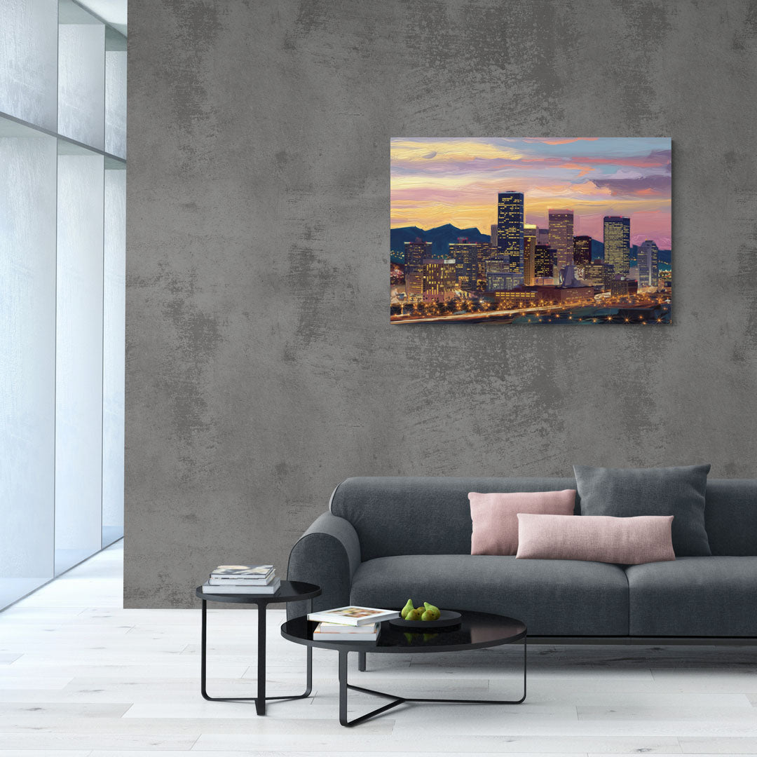 Denver Skyline At Dusk - Canvas Wall Art Living Room