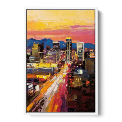 Phoenix Arizona Downtown Lights - White Frame Canvas