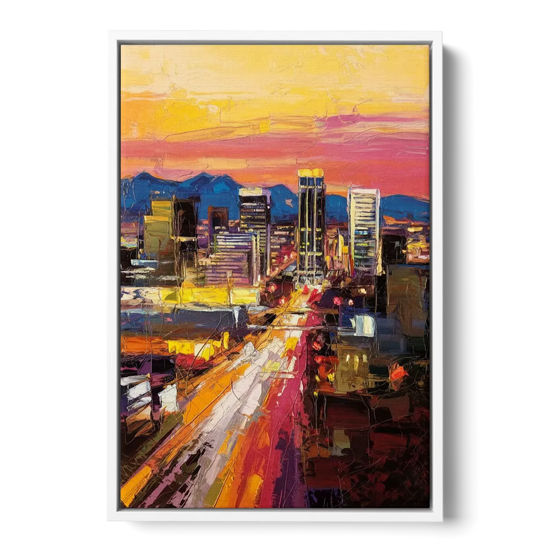 Phoenix Arizona Downtown Lights - White Frame Canvas