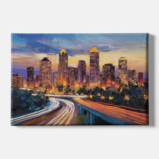 Atlanta Vibrant Downtown Scene - Canvas Wall Art