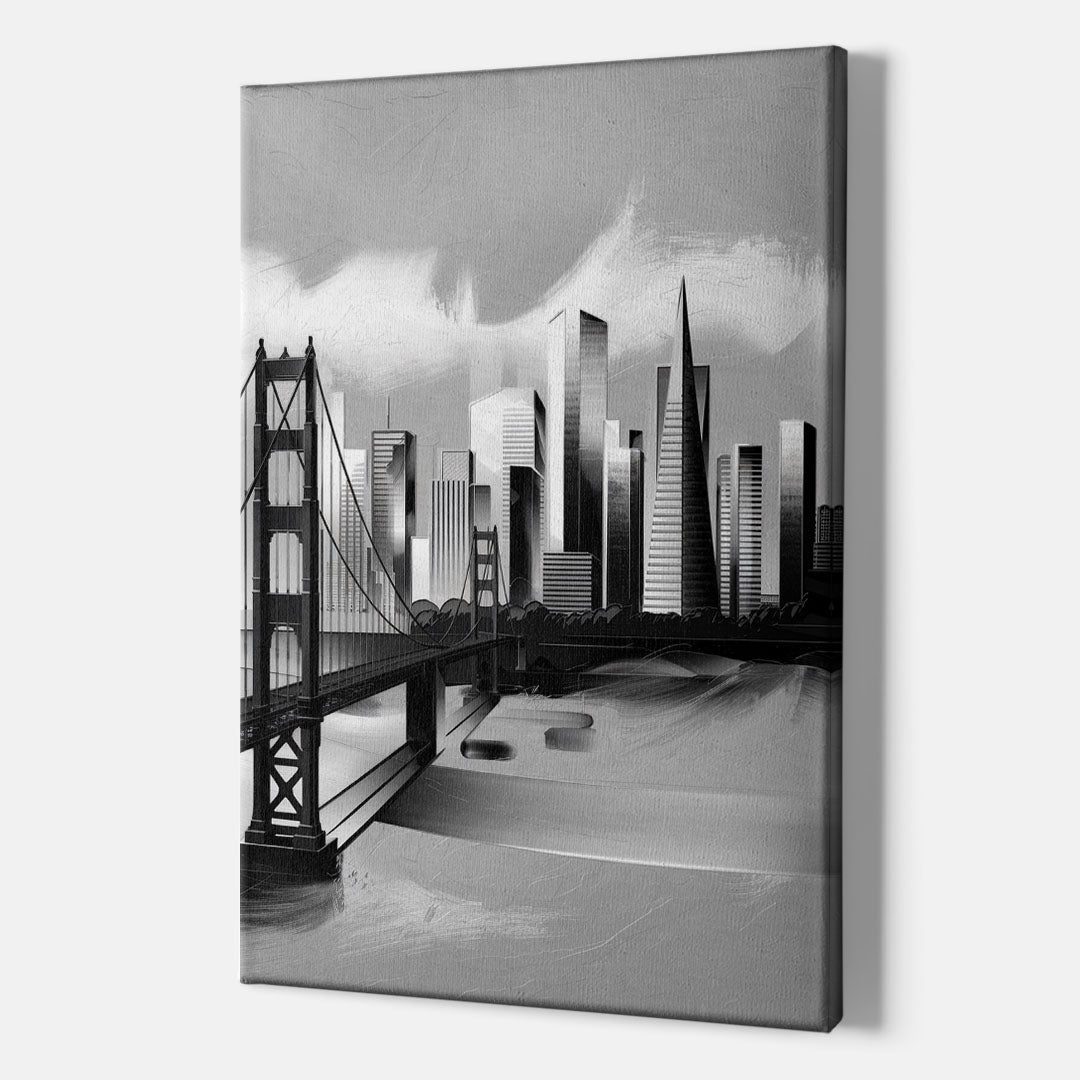 San Francisco Black and White Skyline - Canvas Wall Art Indoor