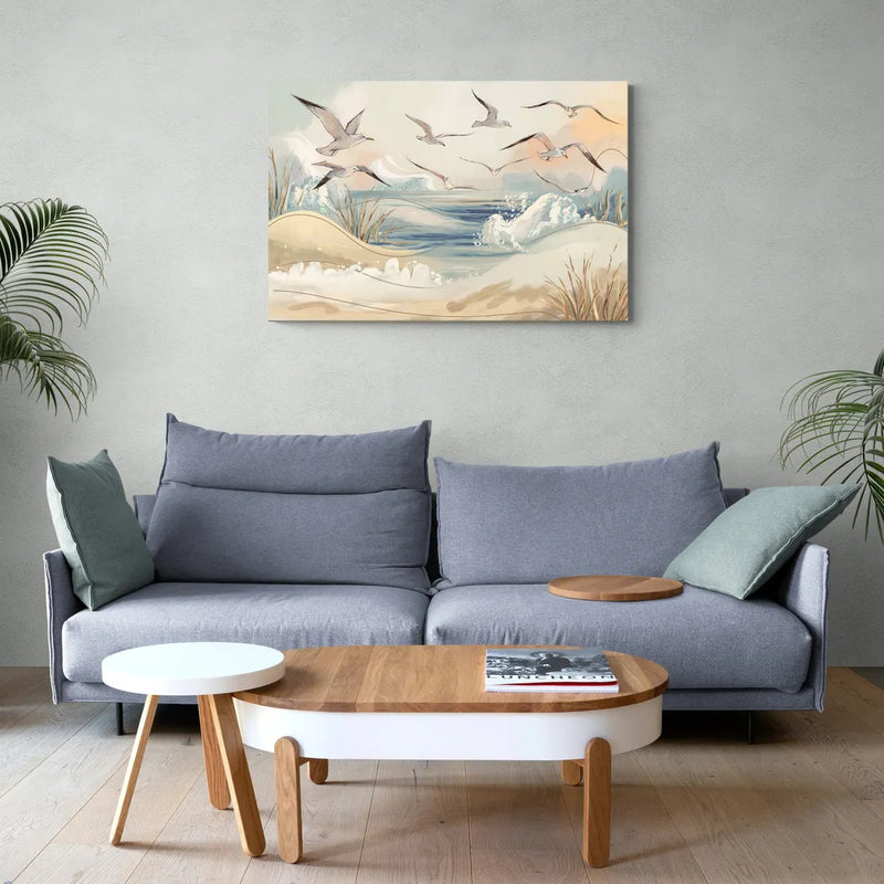 Myrtle Beach Seagulls In Flight - Canvas Wall Art Living Room