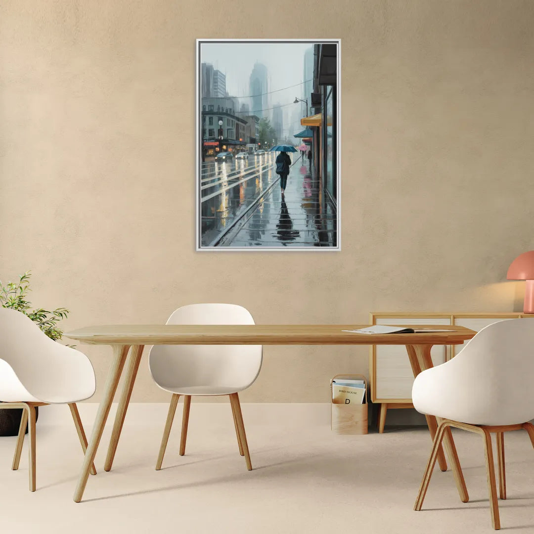 Vancouver Rainy Day - Living Room White Frame Canvas