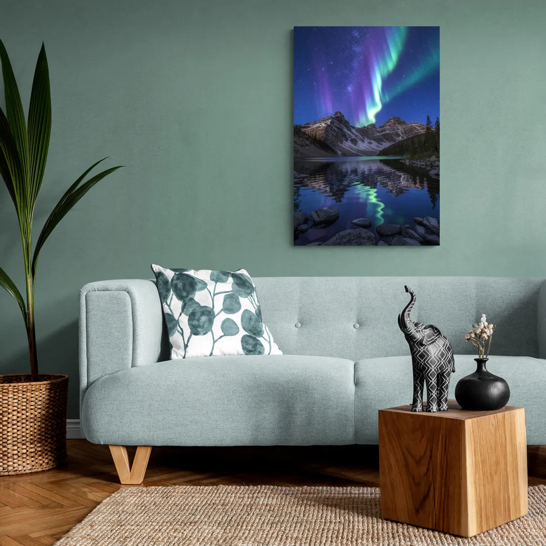 Aurora Mountain Reflection - Canvas Wall Art Living Room