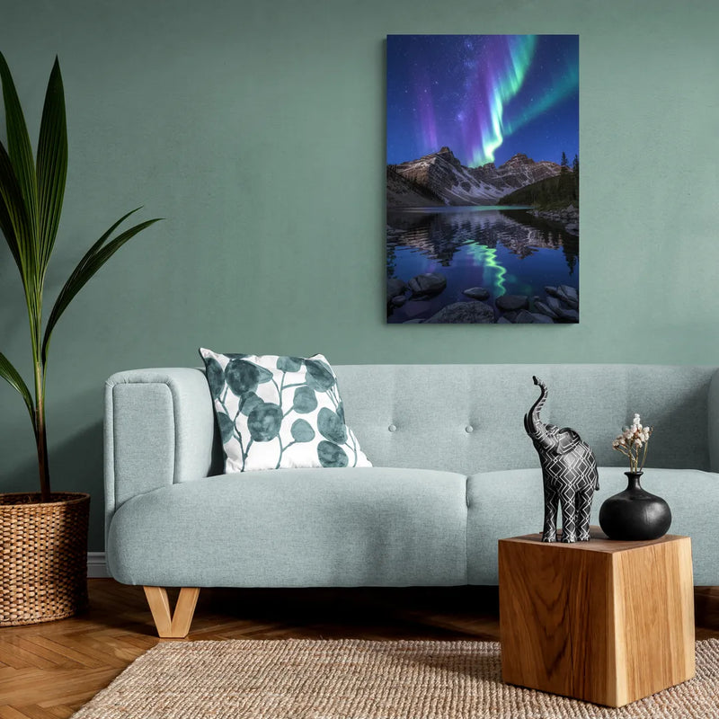 Aurora Mountain Reflection - Canvas Wall Art Living Room