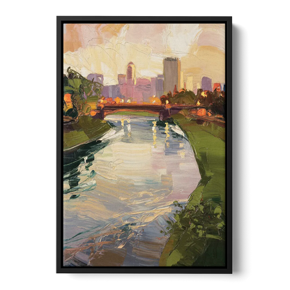 Rochester Genesee River View - Black Frame Canvas