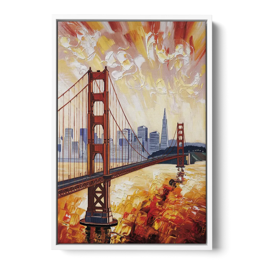 San Francisco Skyline Silhouette - White Frame Canvas