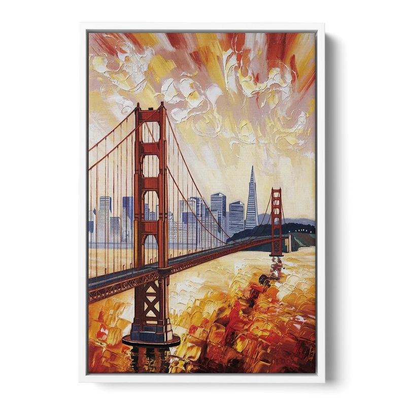San Francisco Skyline Silhouette - White Frame Canvas