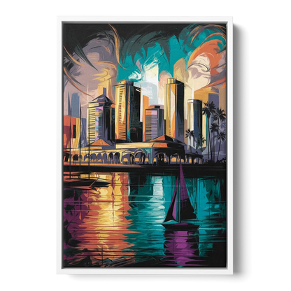Corpus Christi Downtown Scene - White Frame Canvas