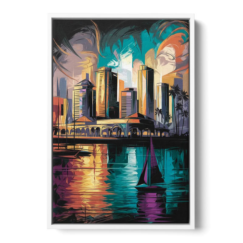 Corpus Christi Downtown Scene - White Frame Canvas