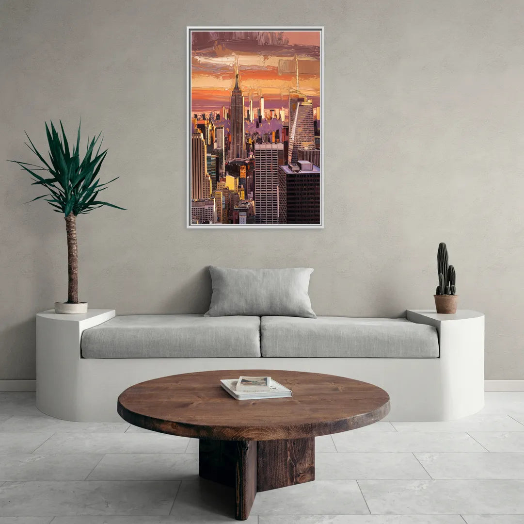 New York City Midtown Skyline - Living Room White Frame Canvas