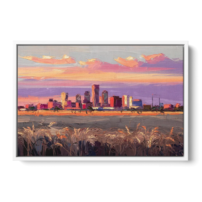 Lubbock Skyline Sunset - White Frame Canvas
