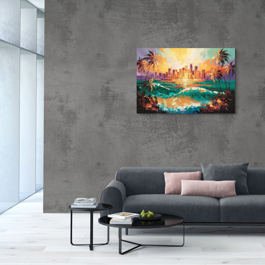 Los Angeles Sunset Over The Ocean - Canvas Wall Art Living Room