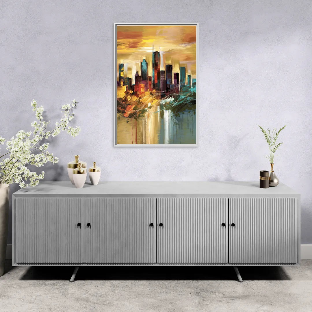 Houston Skyline View - Living Room White Frame Canvas