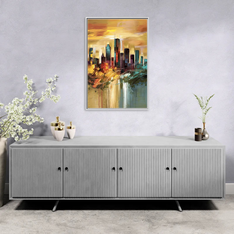 Houston Skyline View - Living Room White Frame Canvas